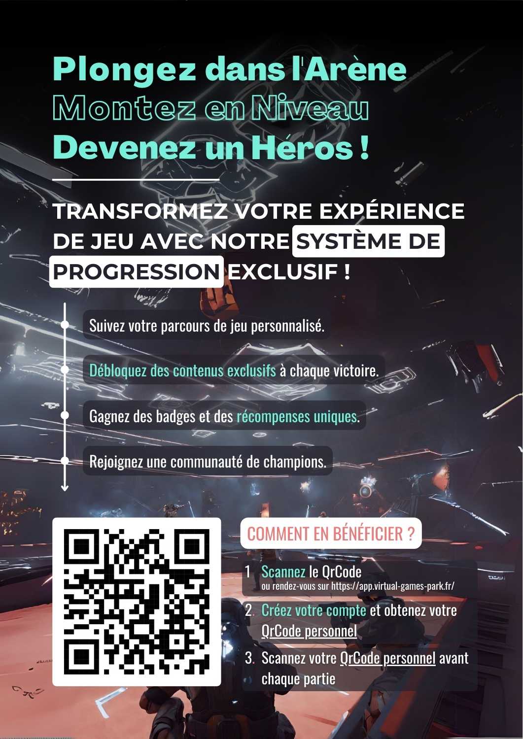 Free Roaming chez Virtual Arena Nevers, créez votre profil et progressez dans vos parties, enregistrez vos scores et débloquer du contenu exclusif